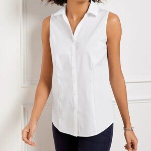 TALBOTS 8 Petite Non-Iron White Sleeveless Button Down Perfect Shirt Classic